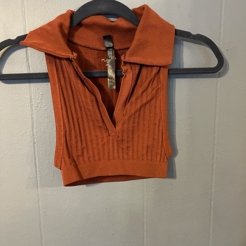Urban outfitters burnt orange collared crop top